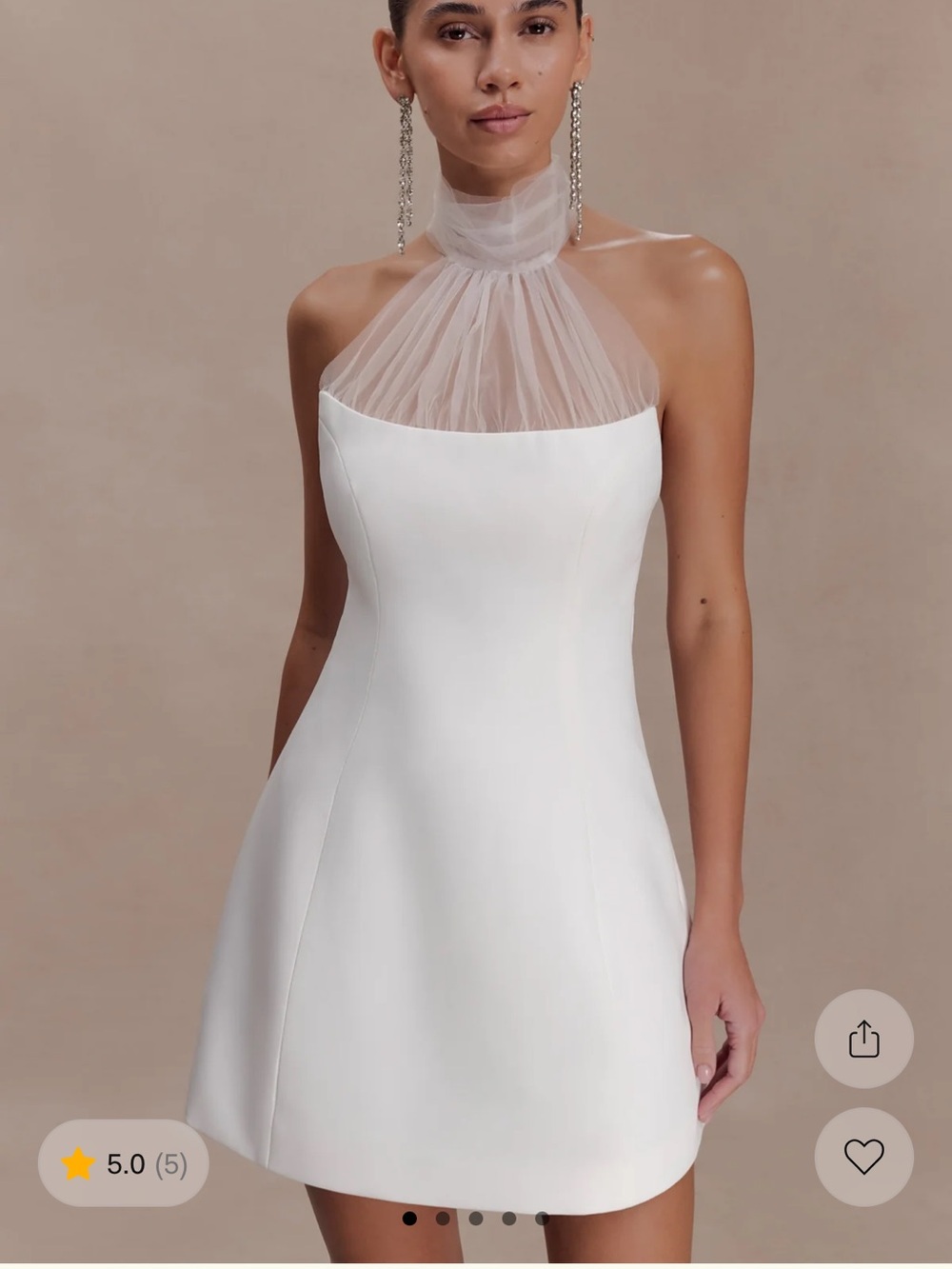 Meshki White High-Neck Tulle Mini Dress